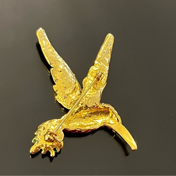 Vintage Enamel with Rhinestones Hummingbird Brooch - Picture 7 of 14